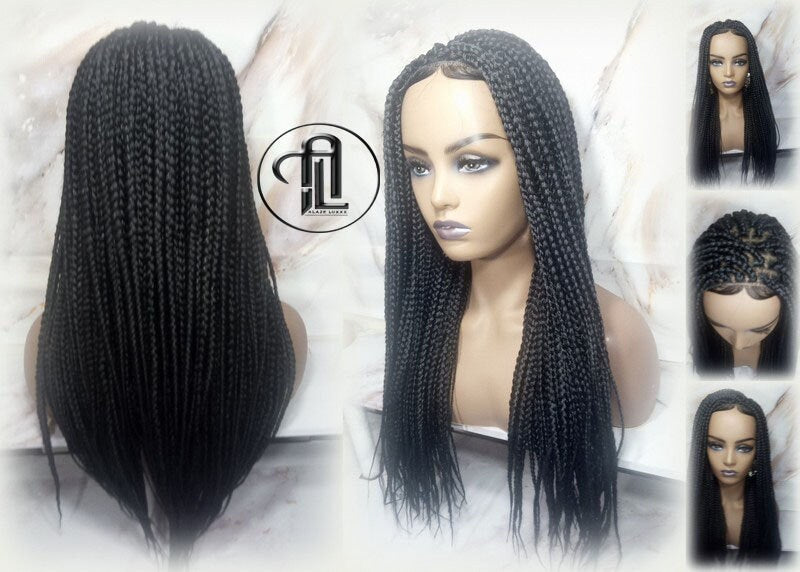 Box Braid Wig Black Lace Closure with Baby Hair Unit Straight Glueless! Braided Lace Wig