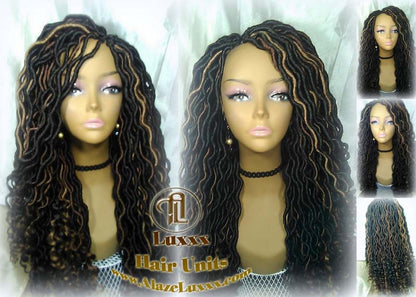 Long Wavy Goddess Faux Locs Honey Platinum DE SE Dred Lock Braided Wigs Dread Wig Blonde 30 27 Black Dread Gypsy Bohemian Boho  Distress