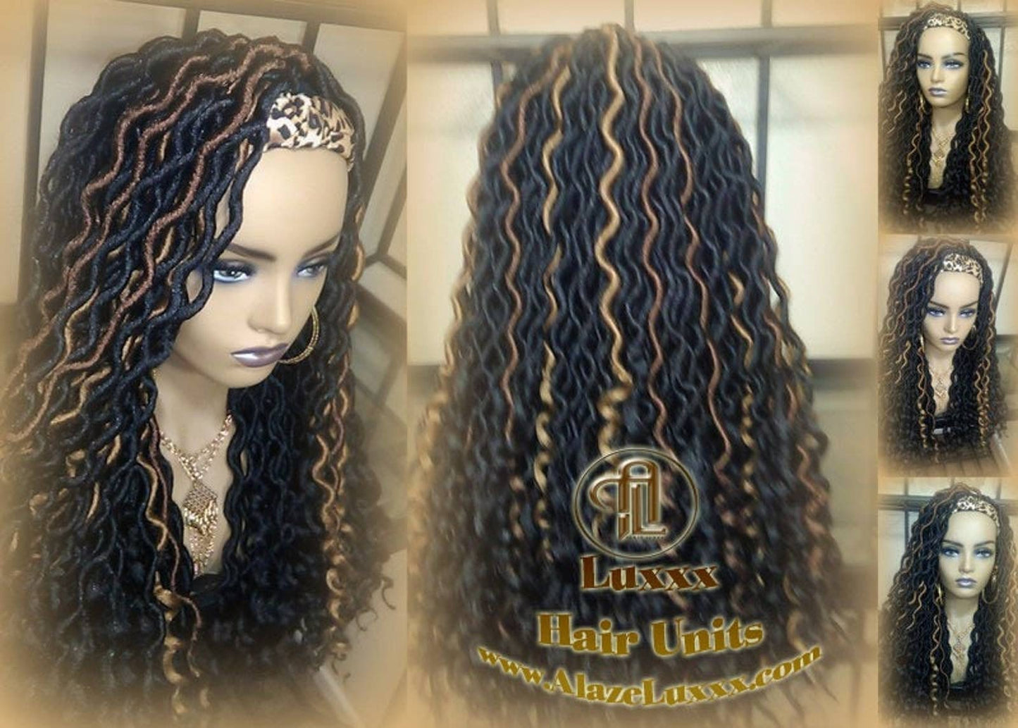 Headband Wig Black 1B 27 30 Brown Goddess Faux Loc Wig Long Wavy Ends Hair Bohemian Boho Gypsy Dread DE SE Dred Lock Braided Wigs