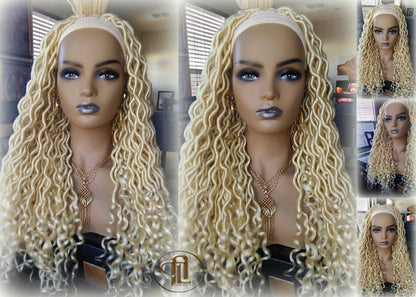 Headband Wig Blonde 613 Platinum Goddess Faux Locs Gypsy Bohemian Boho Dread Loc Wig Blonde Wavy Marley DE SE Dred Lock Crochet Braided Wig