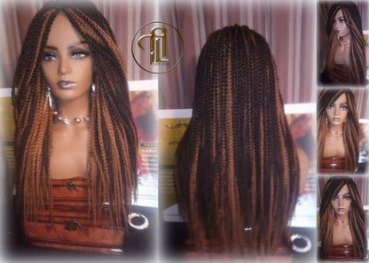 Straight Senegalese Twist Wig Brown Blonde 22' Unique and Rare Long Alopecia Natural Small Twist Crochet Braided Braiding