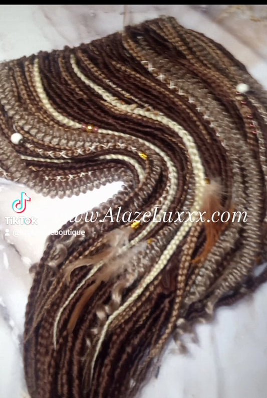 Brown Blonde Set Soft boho Bohemian dreadlocks textured braids wavy dreads  SE Full set Curls dreads and Braids Dragon Braids