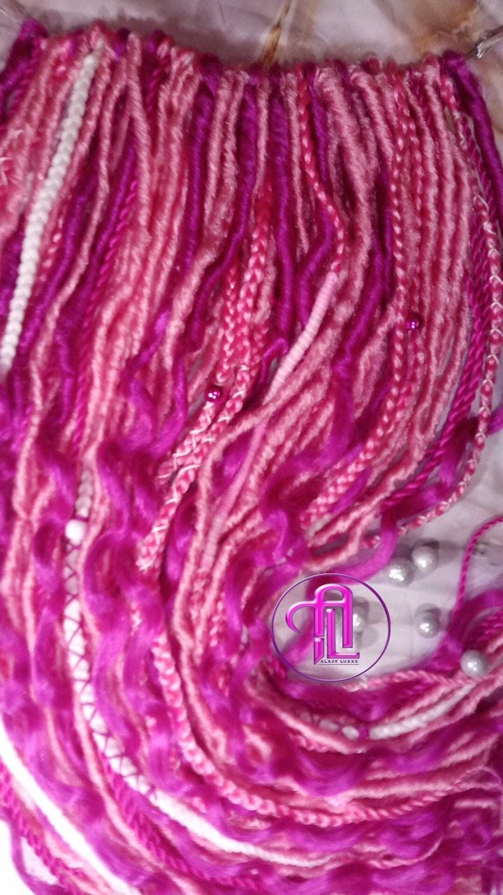 Pink white curl SE 75 Piece Set Straight wavy dreads textured braid Bohemian synthetic dreadlock Soft Boho Dread Braid Hair Extension Plaits