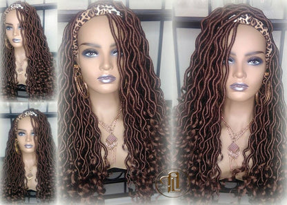 Headband Wig Brown 30 Goddess Faux Locs Gypsy Bohemian Boho Dread Loc Wig Blonde Wavy Marley Crochet Braided Wig Ready to ship