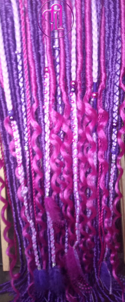 Wavy Pink Purple Single Ended SE Set Straight Soft Crochet Boho Dread Braid Extensions Textured Hair Dread Curly Pink Dreads Synthetic