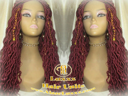 Costume Carnival Festival Hair Wig Rich Red Gold Goddess Faux Loc Braided Wig Gypsy Bohemian Boho Dread DE SE Dred Lock Crochet Braided Wig