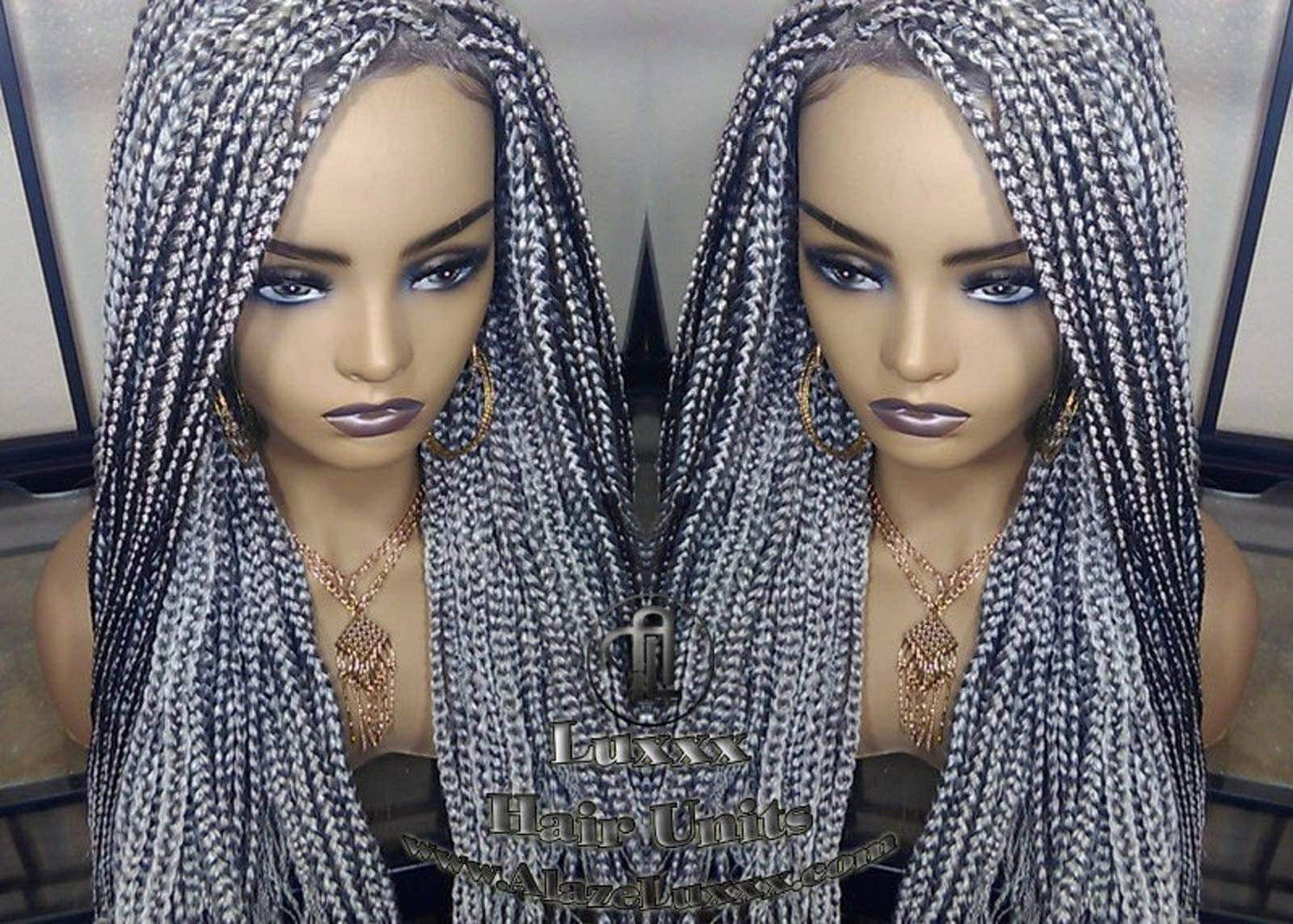 Box Braid 44 51 Wig Grey Gray Silver Lace Baby Hair Storm Long Medium Straight Glueless! Braid Lace Wig Pre Stretched Braiding Hair