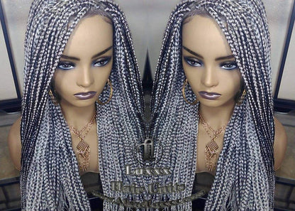 Box Braid 44 51 Wig Grey Gray Silver Lace Baby Hair Storm Long Medium Straight Glueless! Braid Lace Wig Pre Stretched Braiding Hair