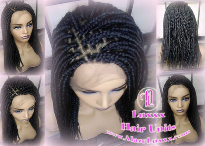Short Black Lace Baby Hair Box Braid Wig Unit Large Medium! Glueless! Black Box Braid Wig 12-14in Straight Goddess Braids Lace Wig