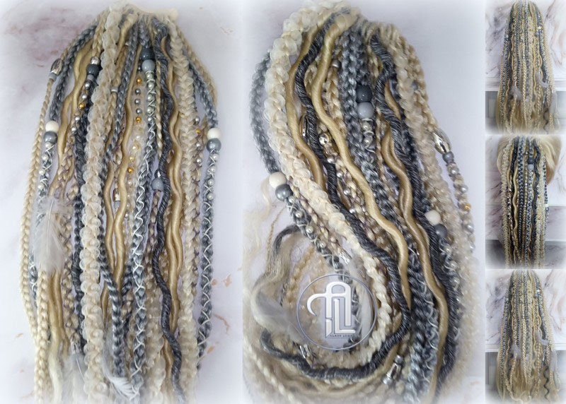 Ponytail Hair Fall Extensions Blonde 613 Grey Silver Elements Accents Feathers synthetic box braids hair scrunchie clip in Clip on Braids