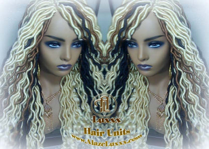 Platinum Blonde Gypsy Bohemian Boho Goddess Faux Dread Locs Wig Unit! Blonde #613 #27 Brown Wavy Dred Lock Wig Crochet Messy Hair Wig