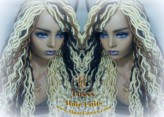 Platinum Blonde Gypsy Bohemian Boho Goddess Faux Dread Locs Wig Unit! Blonde #613 #27 Brown Wavy Dred Lock Wig Crochet Messy Hair Wig