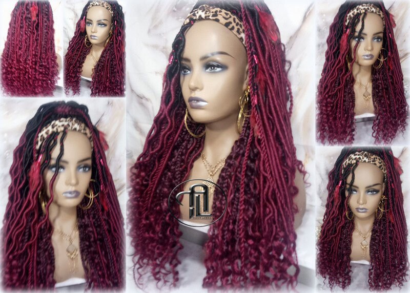 Headband Wig Ombre Black Red Burgundy 530 Dreads Mix Set Twist Soft Crochet Boho Dread Braid Set Bohemian extensions