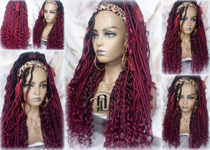 Headband Wig Ombre Black Red Burgundy 530 Dreads Mix Set Twist Soft Crochet Boho Dread Braid Set Bohemian extensions