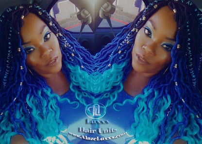 Goddess Faux Locs Blue Ombre curly long wig synthetic dreads crochet braids Mermaid Hair Blue Braid Wig Hair