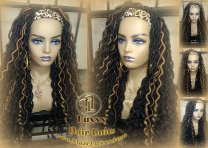 Headband Wig Black 1B 27 30 Brown Goddess Faux Loc Wavy Hair Bohemian Boho Gypsy Braided Wigs Same Day Shipping