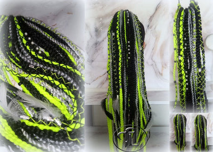 Ponytail Hair Fall Extensions Green Black Grey Ombre Elements Accents Feathers synthetic box braids hair scrunchie clip in Clip on Braids