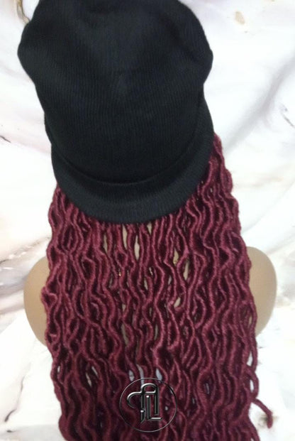 Beanie Hat Burgundy wavy faux locs Boho Style Long Hat Beanie Braided Hat Winter fall fashion Cap Wig Hat Chemo Hat Alopecia