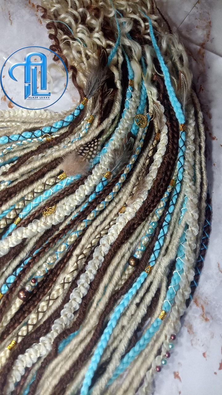 Blue Bohemian Brown Blonde Blue Set Soft boho dreadlocks textured braid wavy SE Full set Curls dreads Dragon Braid Festival Long Jungle Hair