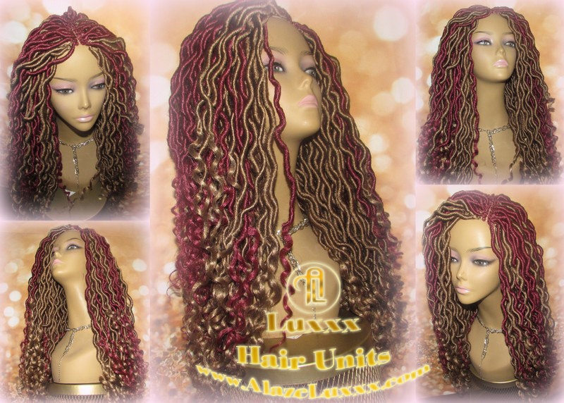 Goddess Faux Locs Red Long  Burgundy 530 Hair  Blonde 27 Marley Crochet Synthetic Dread Extension DE SE Loc Lock Boho Bohemian Festival Rave
