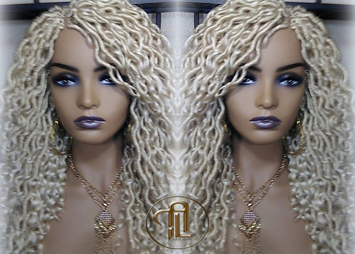 613 Blonde Goddess Faux Locs 14in Short Braid Wig Platinum White Blonde Marley Dred Lock Wig Gypsy Bohemian Boho Lace Part