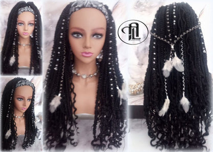 Black 1B Headband Wig Braids Dreads Mix Set Twist Soft Crochet Boho Dread Braid Set Bohemian extensions Goddess Faux Locs Partial Dreads Wig