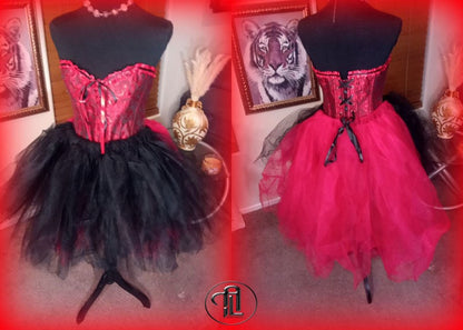 Red Black Dress Tulle Mesh Skirt Corset Outfit Hi Low Layered Skirt Prom Anniversary Sweet16 Sexy Bodycon Costume Adult Birthday Party Dress