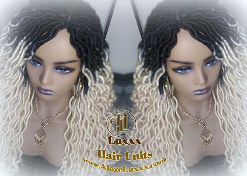 Gypsy Bohemian 613 Goddess Faux Dread Wig 1B Black Blonde Ombre Dark Roots Marley Dred Lock Platinum Braided Wig