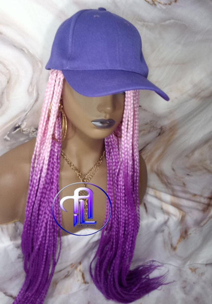 Ombre Box Braid Hat Wig | Pink Purple Lavender Braided Cap | Chemo Alopecia | Faux Braids Wig Hat | Festival Hair | Protective Style Hat Wig