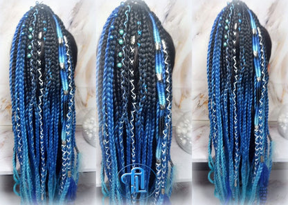 Viking Ponytail Hair Fall Extensions Black Blue  Elements Accents Feathers Jungle box braids hair scrunchie Butterfly