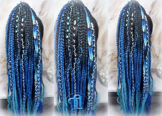 Viking Ponytail Hair Fall Extensions Black Blue  Elements Accents Feathers Jungle box braids hair scrunchie Butterfly