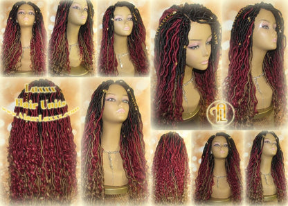 Long Goddess Locs Red Burgundy  530 Ombre  Black  Blonde 27  Marley Crochet Synthetic Dread Dred Loc Lock Costume Cosplay Wig Rave Festival