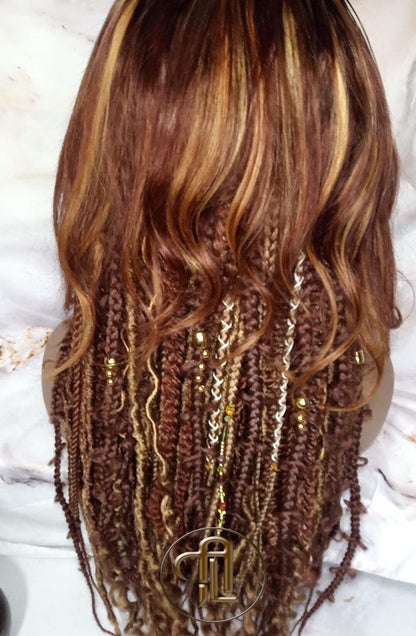 Human Hair Lace Frontal Dread Braid Twist Boho Synthetic Middle Part Bohemian Ombre Brown Blonde Long Wavy Curly Balayage Wig Viking Wig
