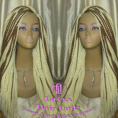 613 Blonde Long Straight Small Senegalese Twist Wig Unit Barbie Blonde 22' Braids Twist Locs 613 Braiding Hair Platinum Blonde Braids Wig