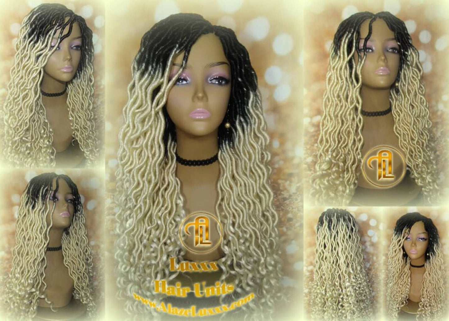 Gypsy Bohemian 613 Goddess Faux Dread Wig 1B Black Blonde Ombre Dark Roots Marley Dred Lock Platinum Braided Wig
