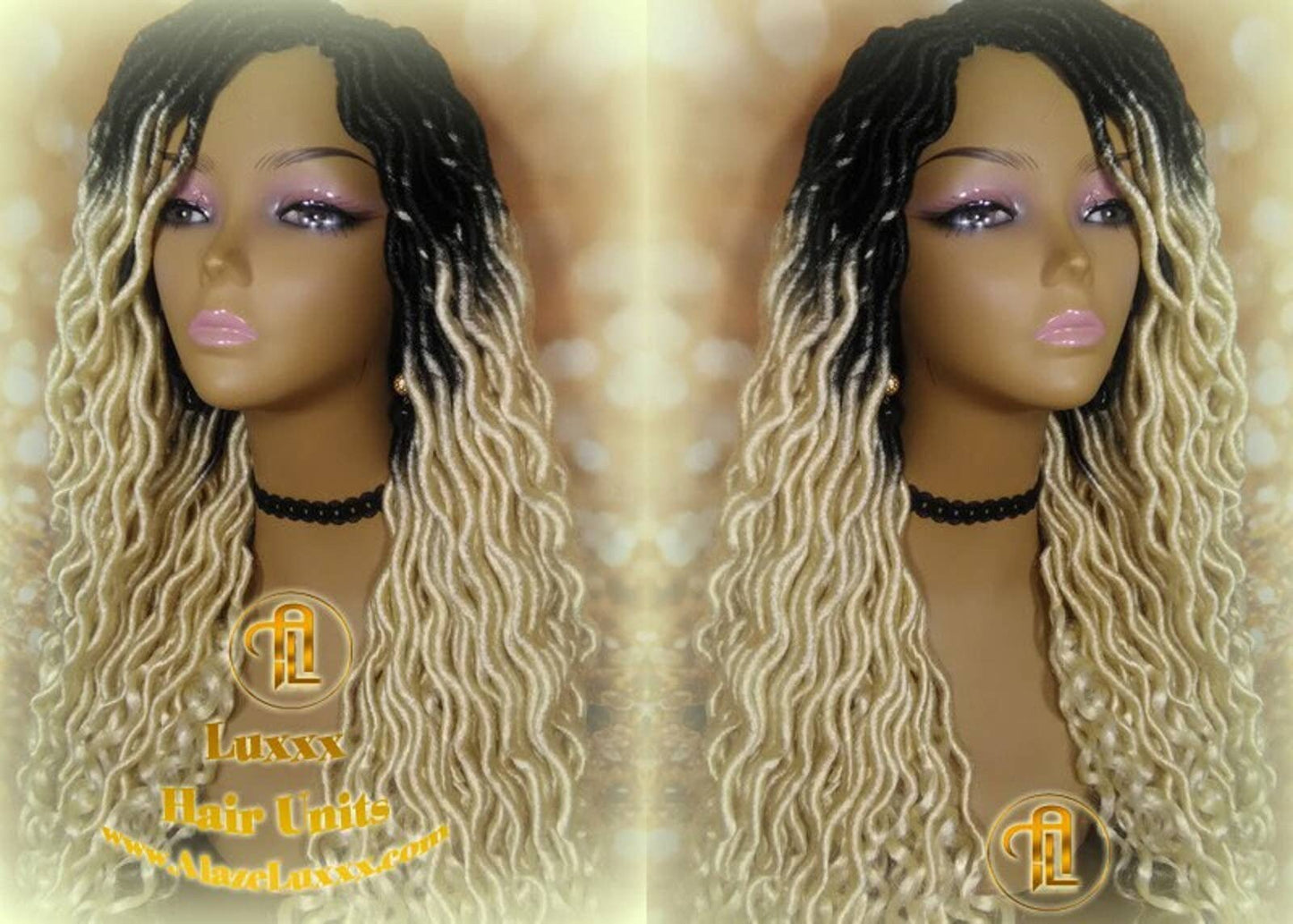 Gypsy Bohemian 613 Goddess Faux Dread Wig 1B Black Blonde Ombre Dark Roots Marley Dred Lock Platinum Braided Wig