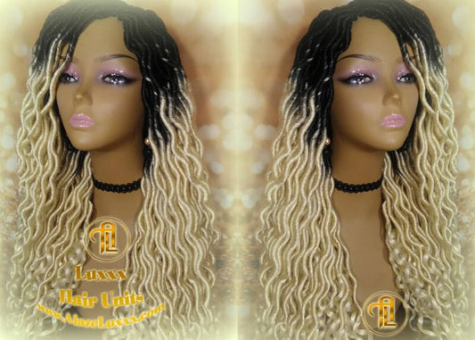 Gypsy Bohemian 613 Goddess Faux Dread Wig 1B Black Blonde Ombre Dark Roots Marley Dred Lock Platinum Braided Wig