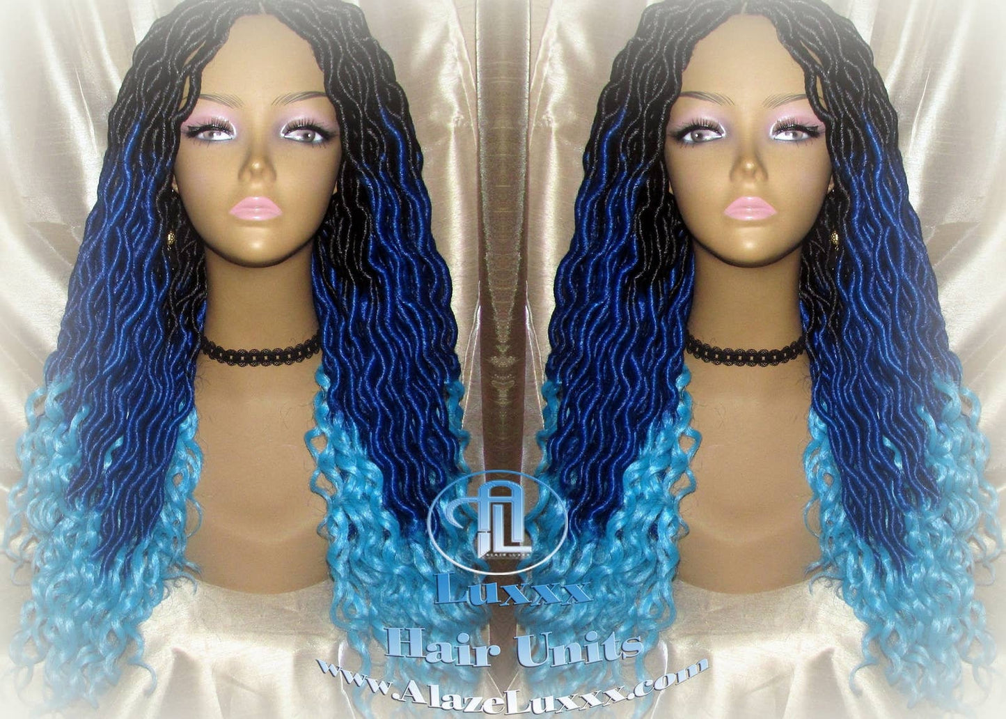 Goddess Faux Locs Blue Ombre curly long wig synthetic dreads crochet braids Mermaid Hair Drag Queen Cosplay Wig Carnival Festival Hair