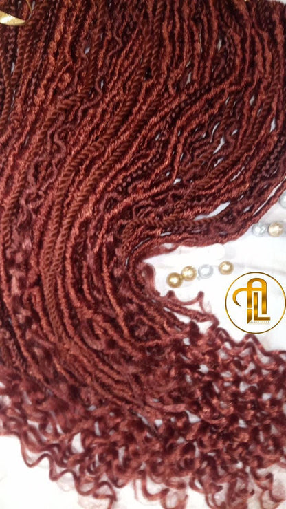 Single Ended Ginger Red Burnt Orangish SE 75 Piece Set Kit Mixed Soft Crochet Boho Dread Braid Hair Wrap Extension Texture Natural Realistic