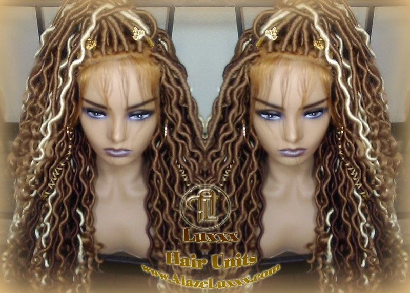 Honey Platinum Blonde Goddess Faux Gypsy Bohemian Boho  Loc Wig Blonde #613 #27 Wavy  Lace Closure DE SE Dred  Blonde Crochet Braided Wigs