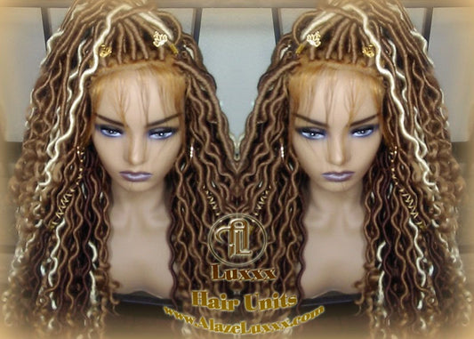 Honey Platinum Blonde Goddess Faux Gypsy Bohemian Boho  Loc Wig Blonde #613 #27 Wavy  Lace Closure DE SE Dred  Blonde Crochet Braided Wigs