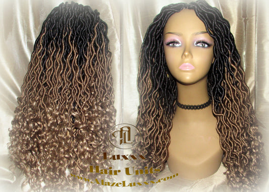 Goddess Faux Locs Gypsy Boho Ombre Black Blonde Long Synthetic Dreads Curly Wavy Cosplay Carnival Festival Braid Wig Alopecia Thinning Hair