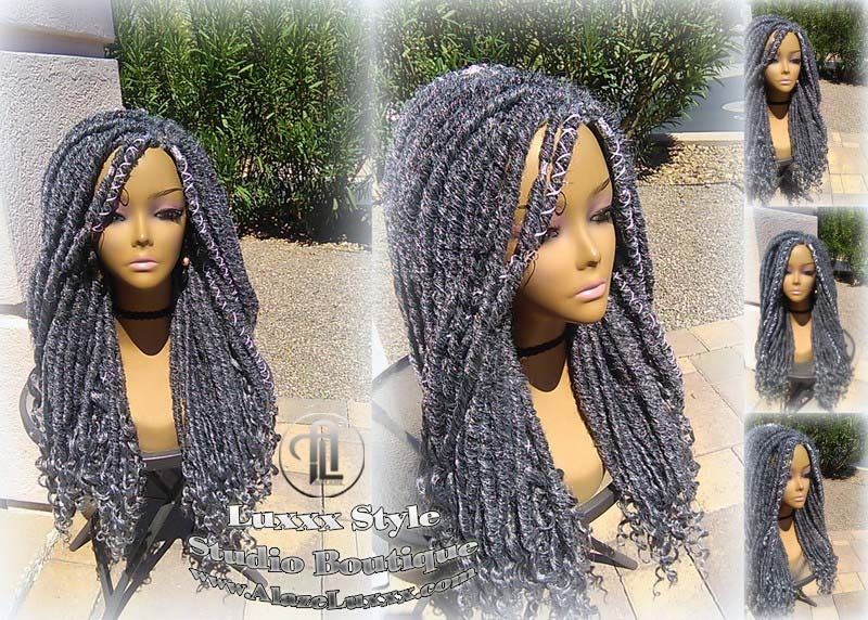 Big Large Fluffy  Storm Silver Grey Gray 44 51 Platinum Metallic Chrome Hair Gypsy Bohemian Boho Goddess Faux Dread Locs Wig Coplay Crochet