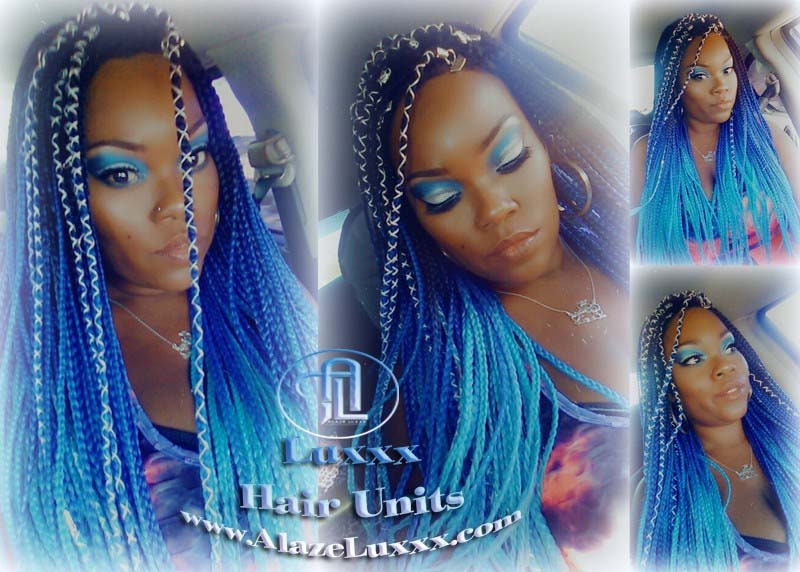 Ombre Blue Mermaid Hair Box Braids Wig  Blue Ombre Straight long wig Small Medium royal sky baby blue  Cosplay Wig Carnival Festival Hair