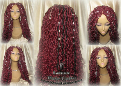 Bohemian Boho Hair Wig Dread Braided Faux Wig Rich Red Black Goddess Loc Wool Crochet Braided Wig Protective Style Hair Wig Box Braids Twist
