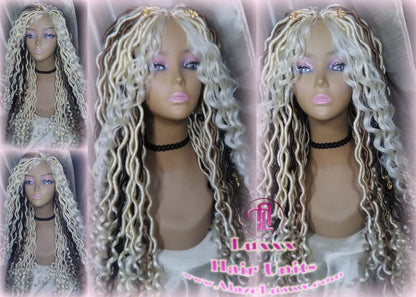 Goddess Faux Boho Platinum Blonde Braid Wig Gypsy Bohemian  Dread Locs Wig Honey Blonde Brown #613 #27 #4 Wavy  Dred  Lock Alopecia Cosplay