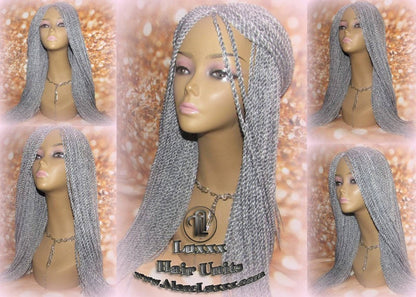 Senegalese Twist Wig Grey 44 51 Silver Braids Long Straight Small Storm Twist Braided Wigs Twisted Xpressions Braiding Hair Platinum Braids