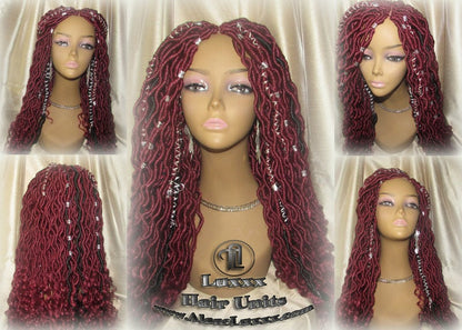 Bohemian Boho Hair Wig Dread Braided Faux Wig Rich Red Black Goddess Loc Wool Crochet Braided Wig Protective Style Hair Wig Box Braids Twist