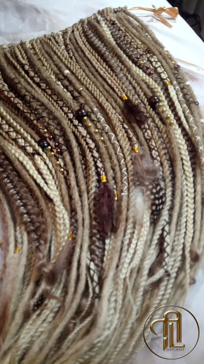 Blonde Ombre Single End SE Set Kit Synthetic Soft Crochet Boho Dread Braid Hair Wraps Extensions Textured Single Loop Dread Brown Dreads