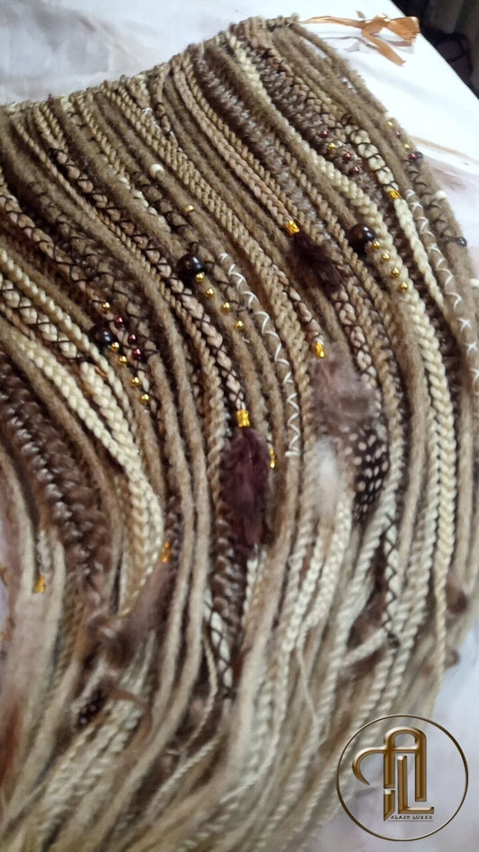 Blonde Ombre Single End SE Set Kit Synthetic Soft Crochet Boho Dread Braid Hair Wraps Extensions Textured Single Loop Dread Brown Dreads